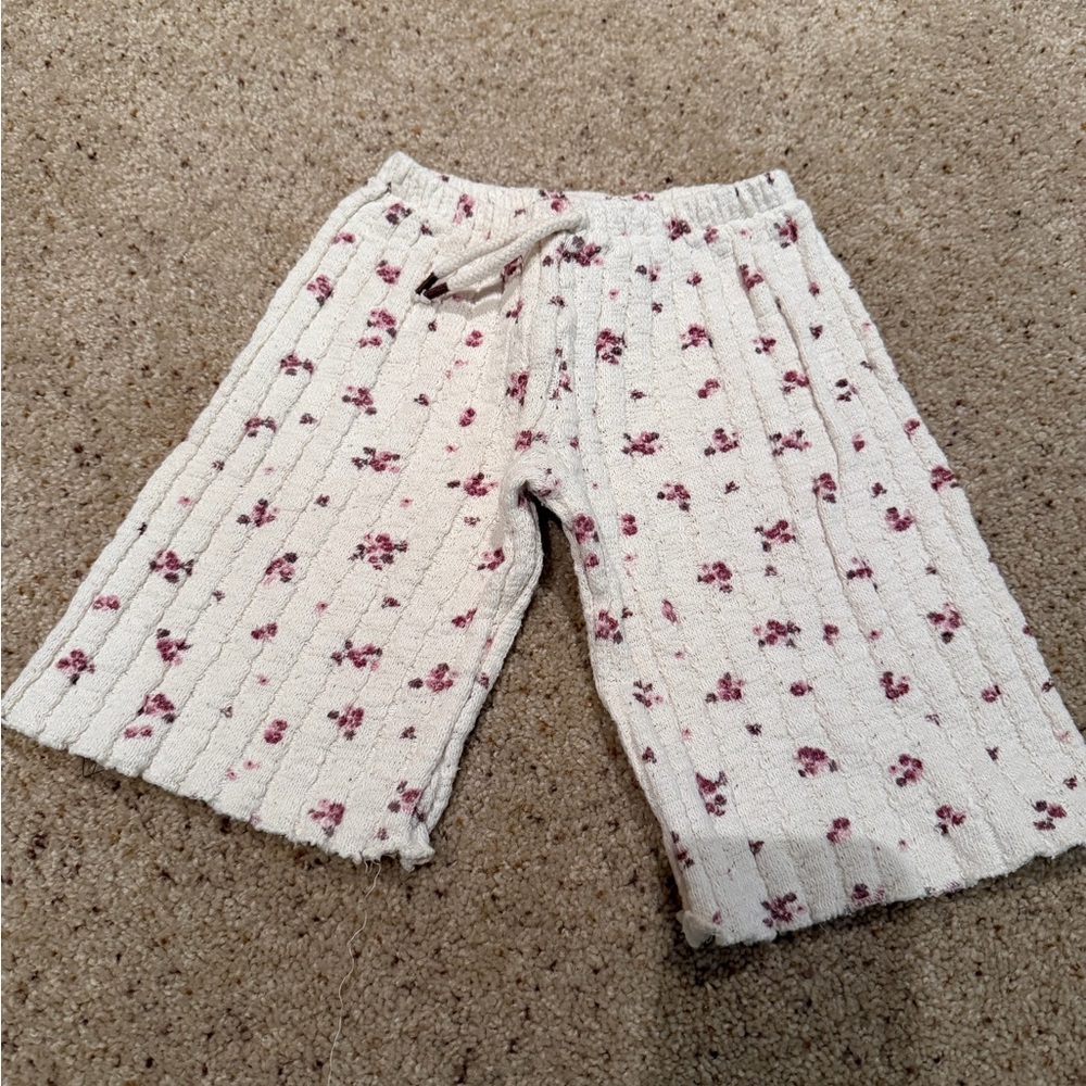 Zara Knit Floral Cream Wide Leg Pants
